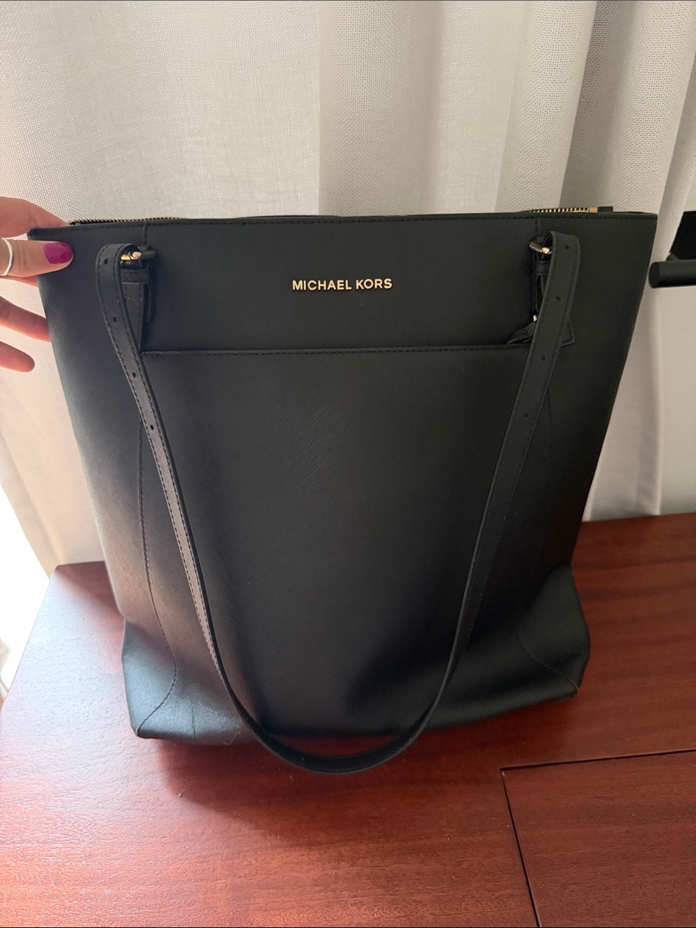 Michael Kors Black Saffiano Leather Tote with Gold Logo